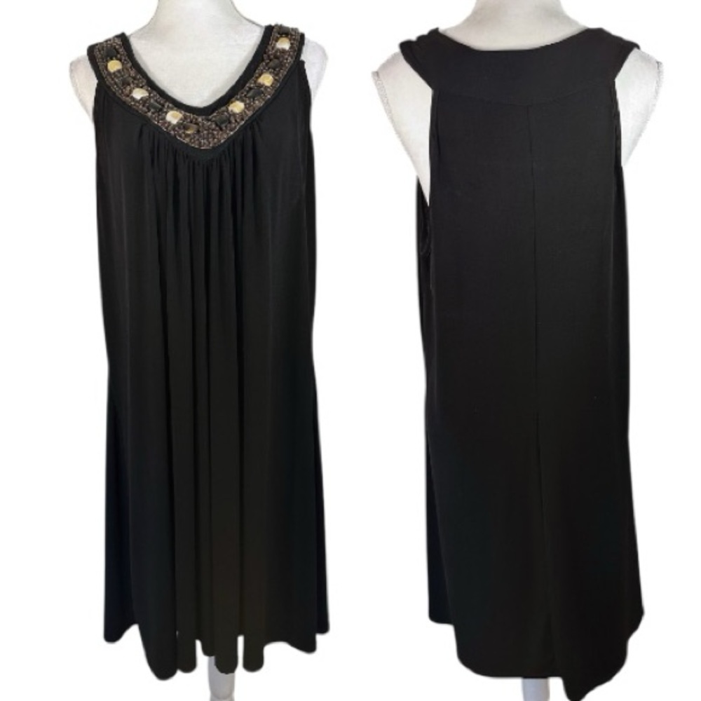 Fresh of LA Black Beaded Neck Flowy Dress- Size XL
